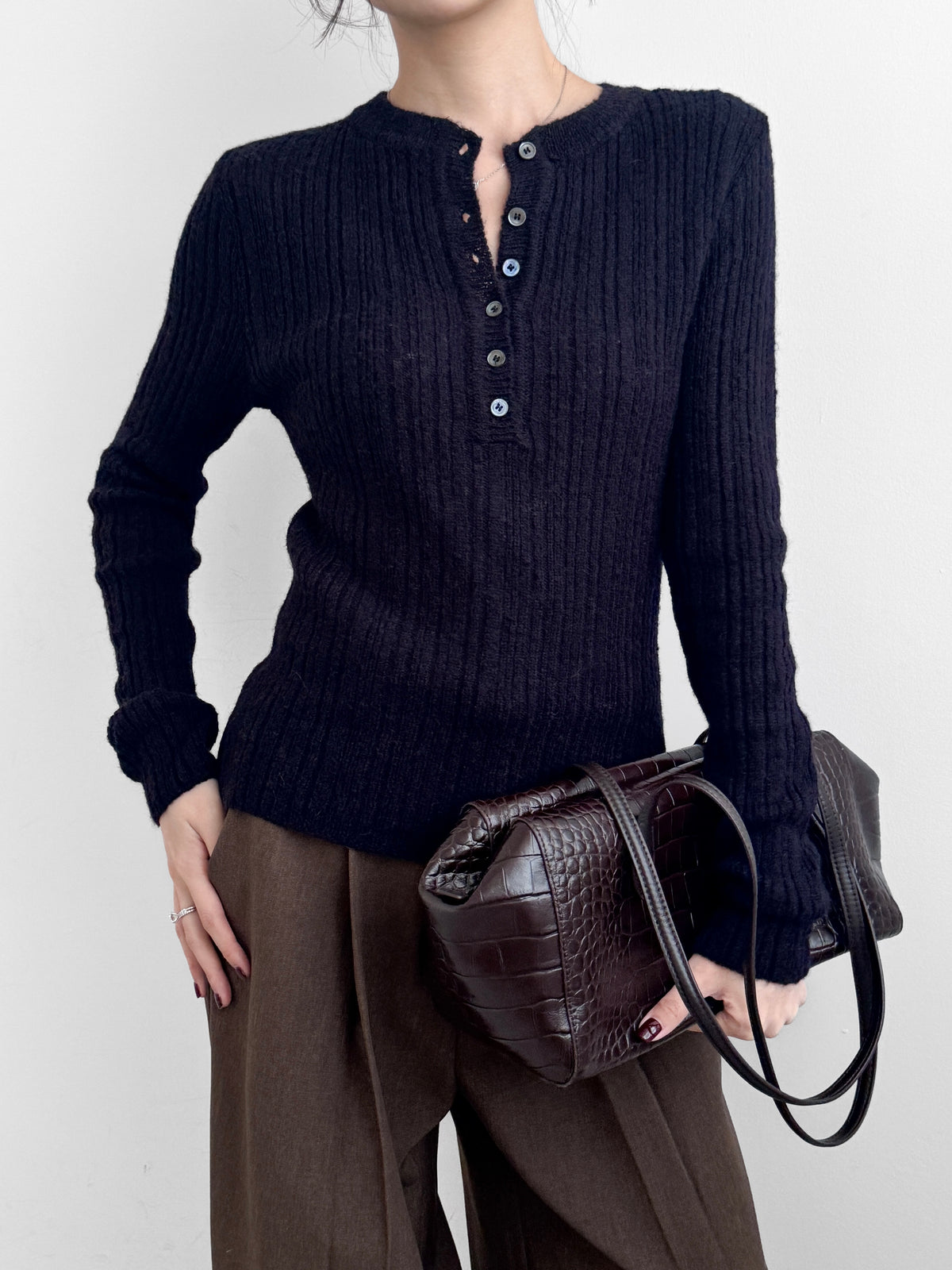 Sheer Henley Knit Top