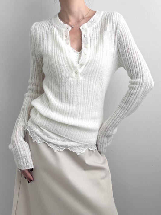 Sheer Henley Knit Top