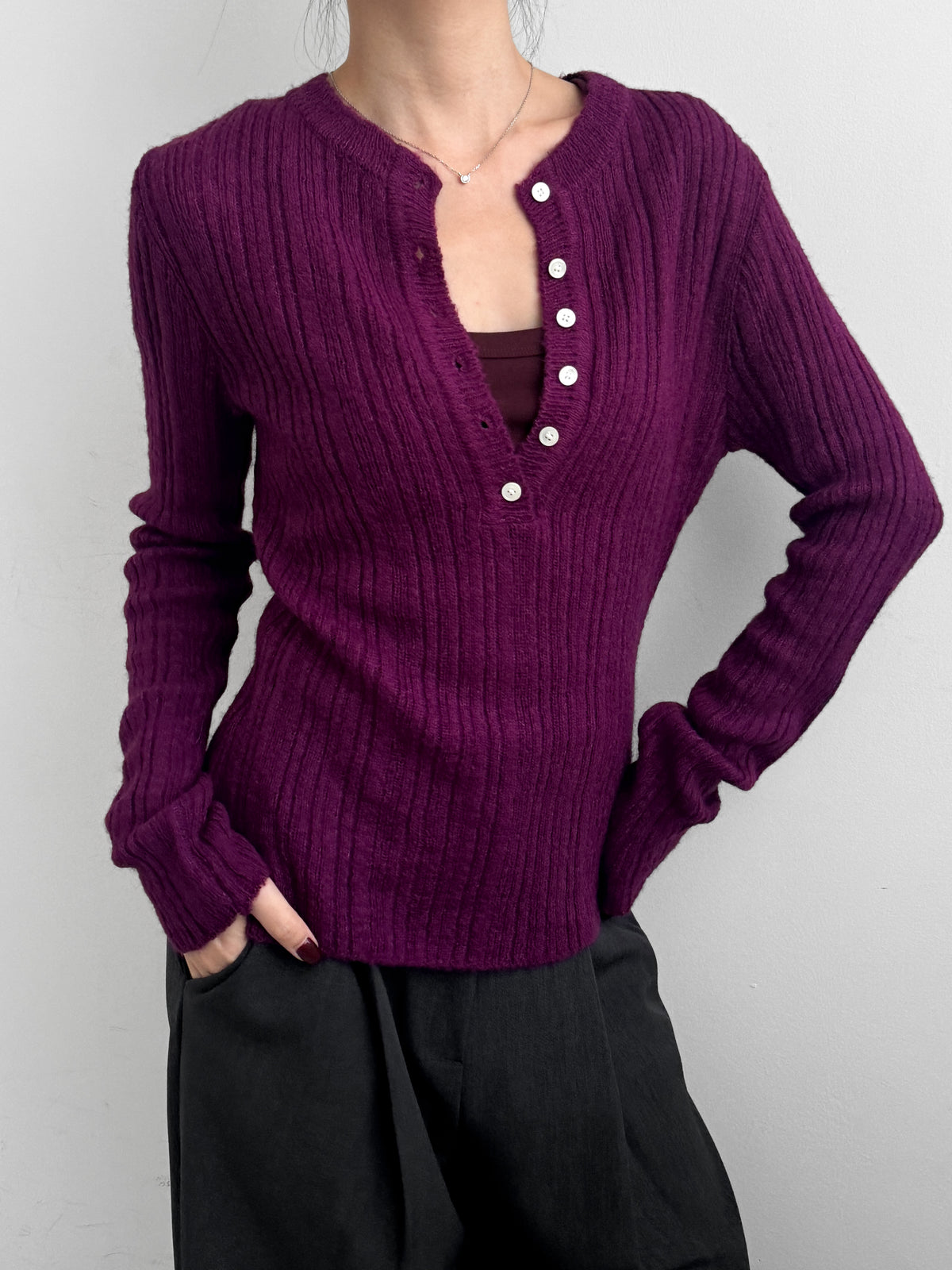 Sheer Henley Knit Top