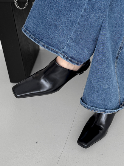 Two-way Squared Toe Heeled Mules